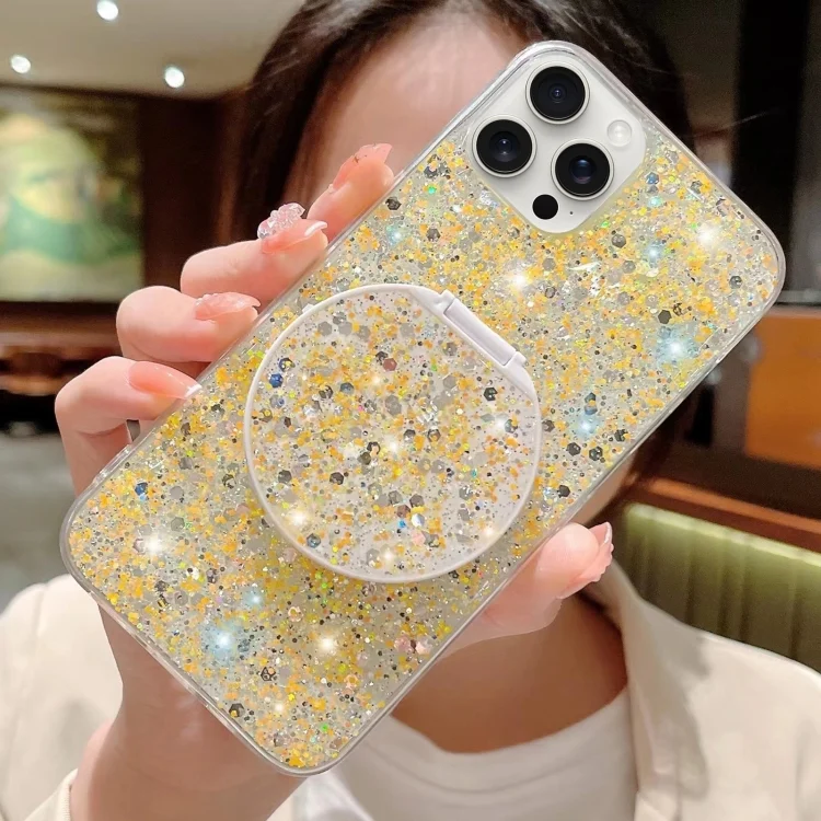 EDA005785917A.webp Starry Sequin Round Mirror Stand Epoxy TPU Phone Case - Image 1