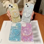 Starry Sequin Round Mirror Stand Epoxy TPU Phone Case - Image 2