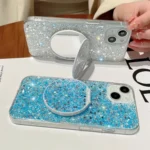 Starry Sequin Round Mirror Stand Epoxy TPU Phone Case - Image 4