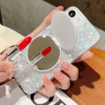 Starry Sequin Round Mirror Stand Epoxy TPU Phone Case - Image 5