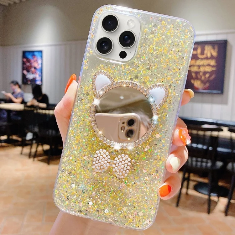 EDA005821309A.webp Starry Sequin Diamond Cat Ears Mirror Epoxy TPU Phone Case - Image 1
