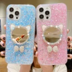 Starry Sequin Diamond Cat Ears Mirror Epoxy TPU Phone Case - Image 3