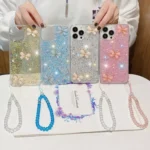 Starry Sequin Jade Butterfly Epoxy TPU Phone Case with Strap - Image 2