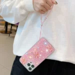 Starry Sequin Jade Butterfly Epoxy TPU Phone Case with Strap - Image 4