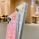 Starry Sequin Jade Butterfly Epoxy TPU Phone Case with Strap - Image 5