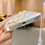 Starry Sequin Jade Butterfly Epoxy TPU Phone Case with Strap - Image 6