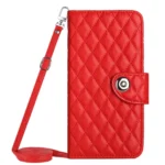 Rhombic Texture Flip Leather Phone Case with Long Lanyard - Image 2