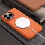 Metal Lens Frame Leather Magsafe Full Coverage Shockproof Phone Case - Image 2