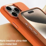 Metal Lens Frame Leather Full Coverage Shockproof Phone Case - Image 5