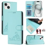 Cat Rat Embossed Pattern RFID PU Phone Case with Wrist Strap