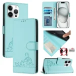 Cat Rat Embossed Pattern RFID PU Phone Case with Wrist Strap