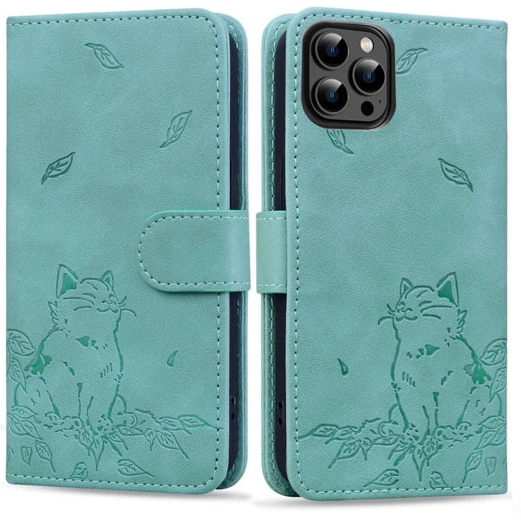 Cute Cat Embossed Leather Phone Case