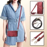 Geometric Zipper Wallet Side Buckle Leather Phone Case with Crossbody Lanyard - Image 6