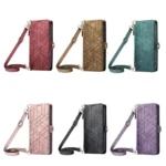 Geometric Zipper Wallet Side Buckle Leather Phone Case with Crossbody Lanyard - Image 7