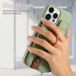 Litchi Leather Oil Edge Ring Zipper Wallet Back Phone Case - Image 3